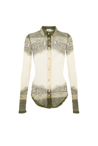 Chemise unisexe imprimée en tulle - Green & Écru & Black