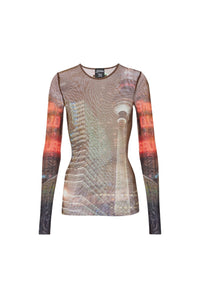 Top JPG x Shayne Oliver imprimé en tulle - Brown & Green & Blue