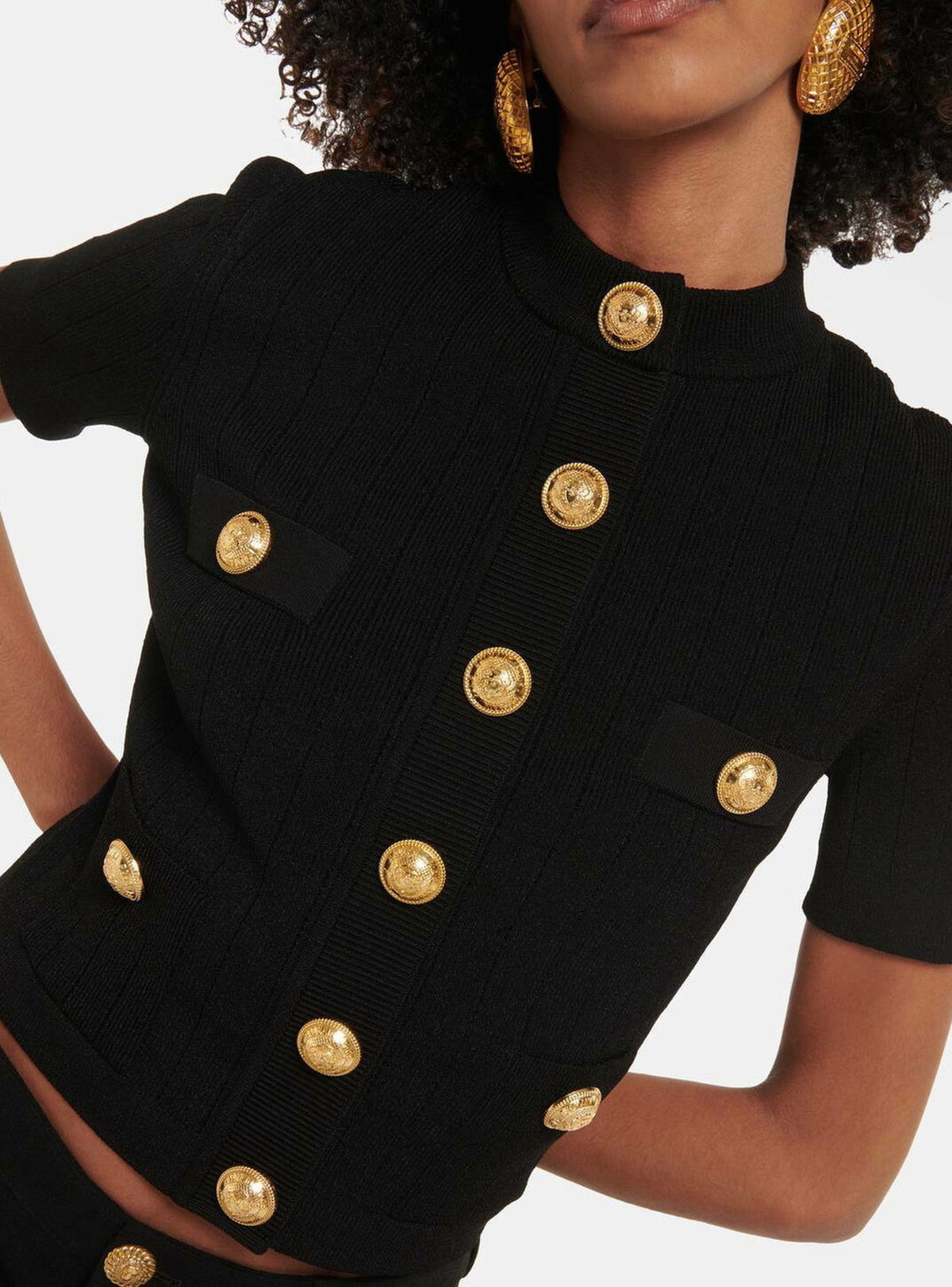 2-pocket knit jacket - Black
