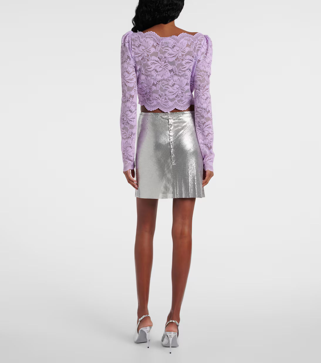 LAVENDER LONG-SLEEVED CROP TOP IN LACE