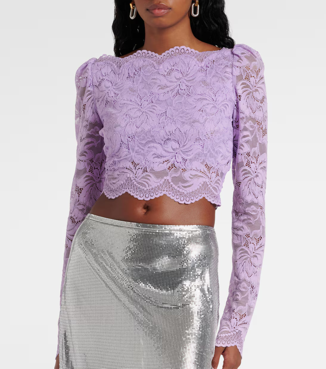 LAVENDER LONG-SLEEVED CROP TOP IN LACE