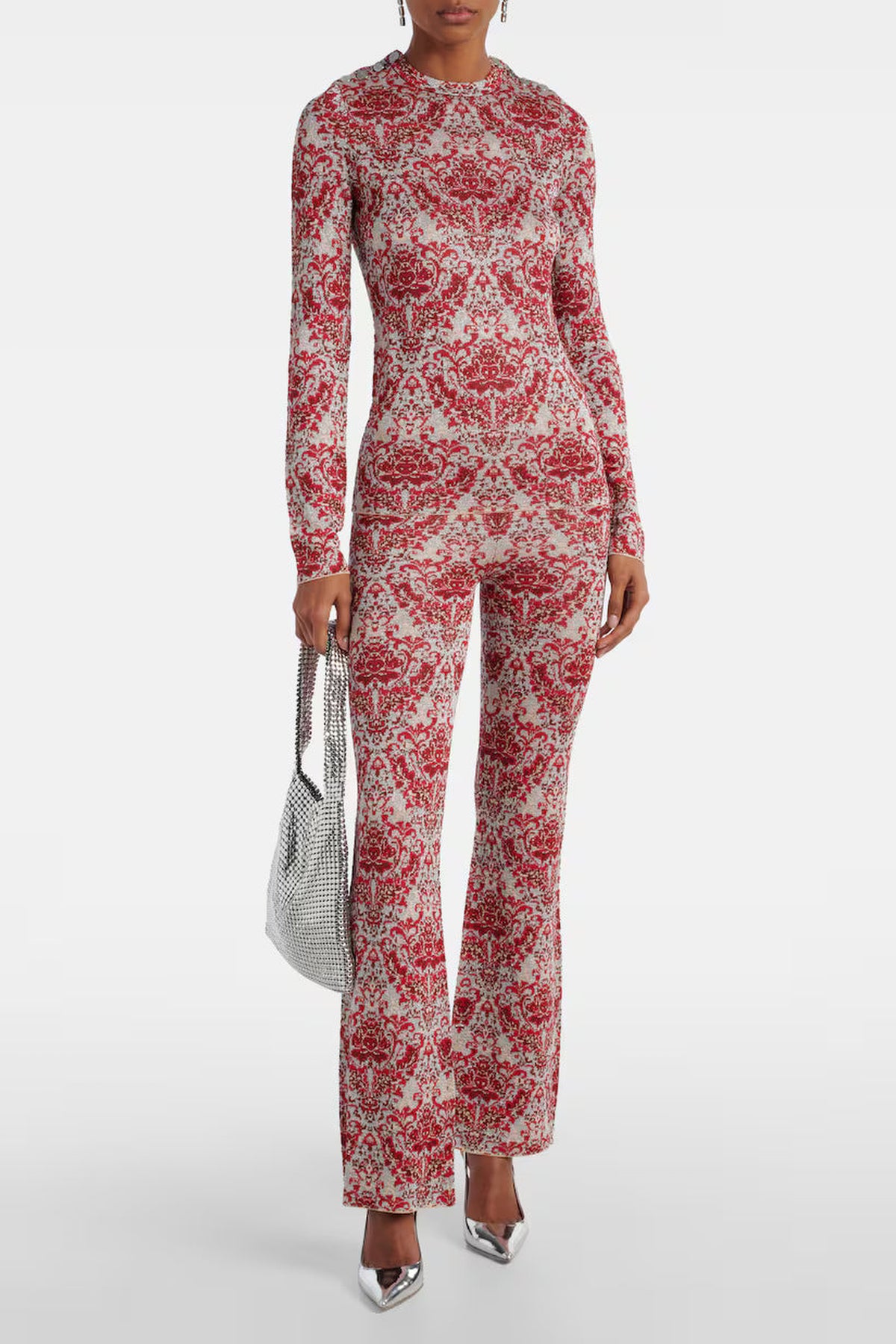 Pull à motifs et col rond - Red & Silver Paisley