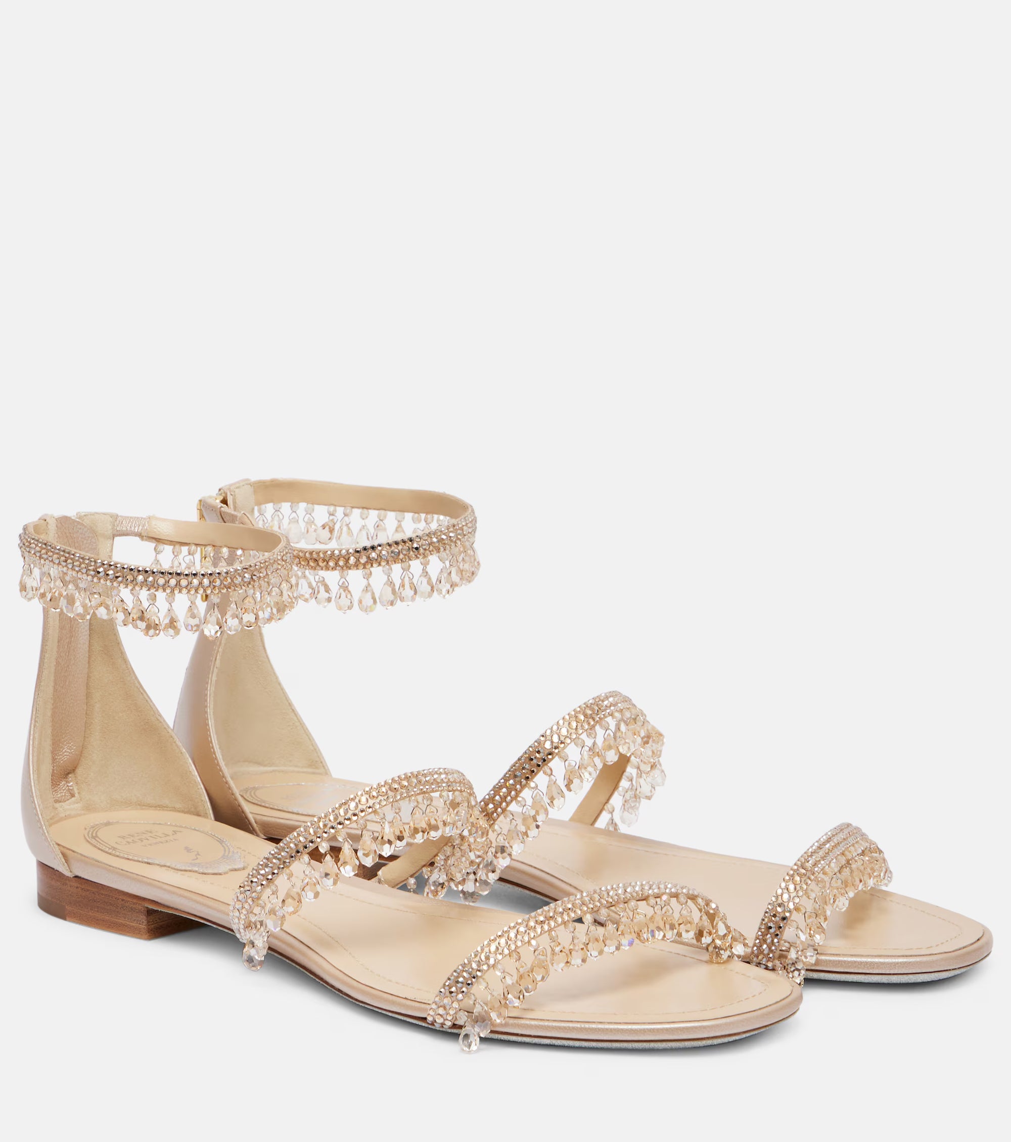 Sandales plates Chandelier à strass en satin - Nude & Silk