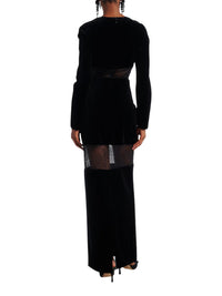 Robe longue en velours et dentelle - Noir