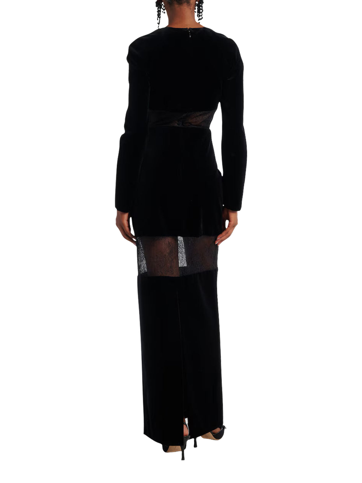 Robe longue en velours et dentelle - Noir
