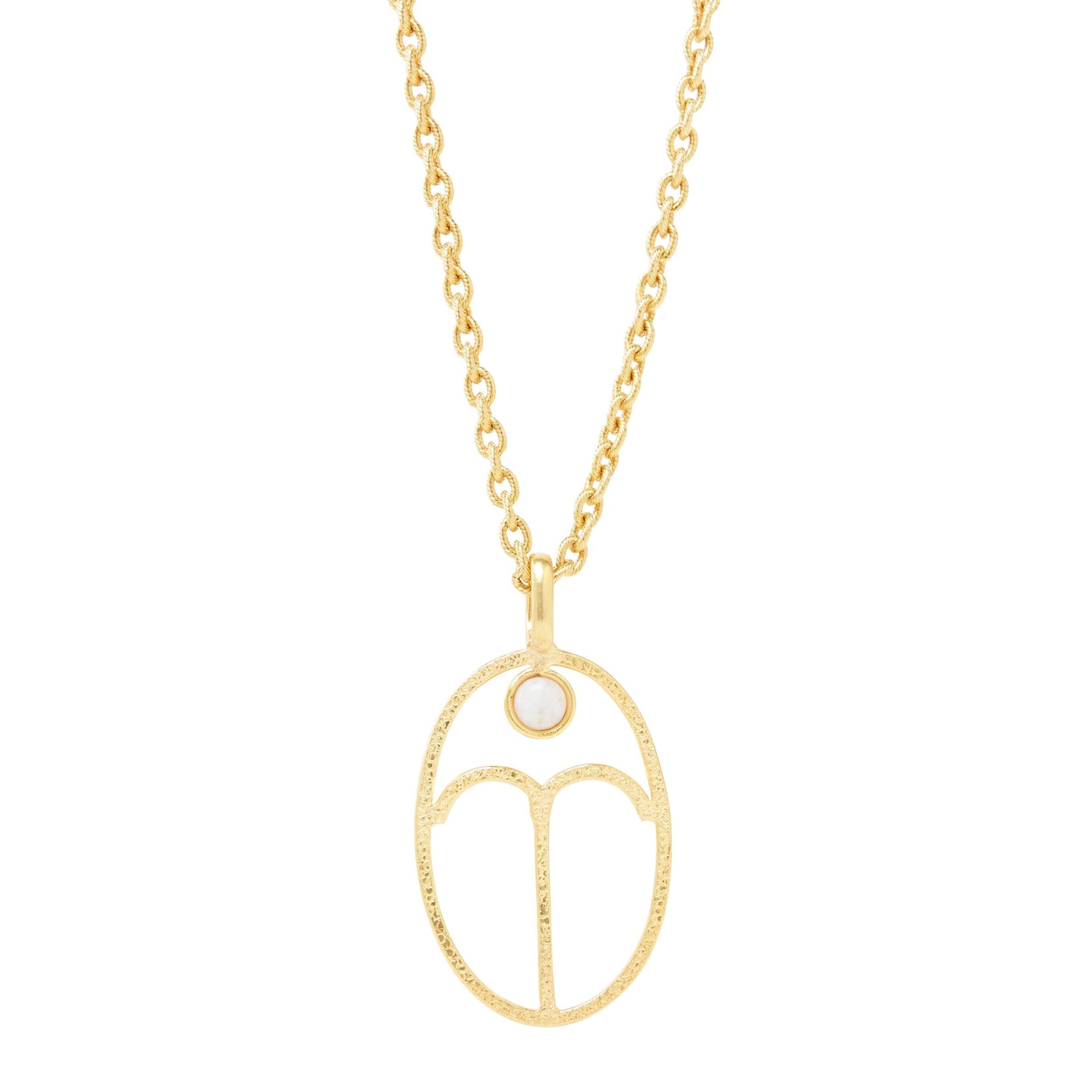 Sautoir Zodiac doré à l'or fin et Moonstone - Blanc