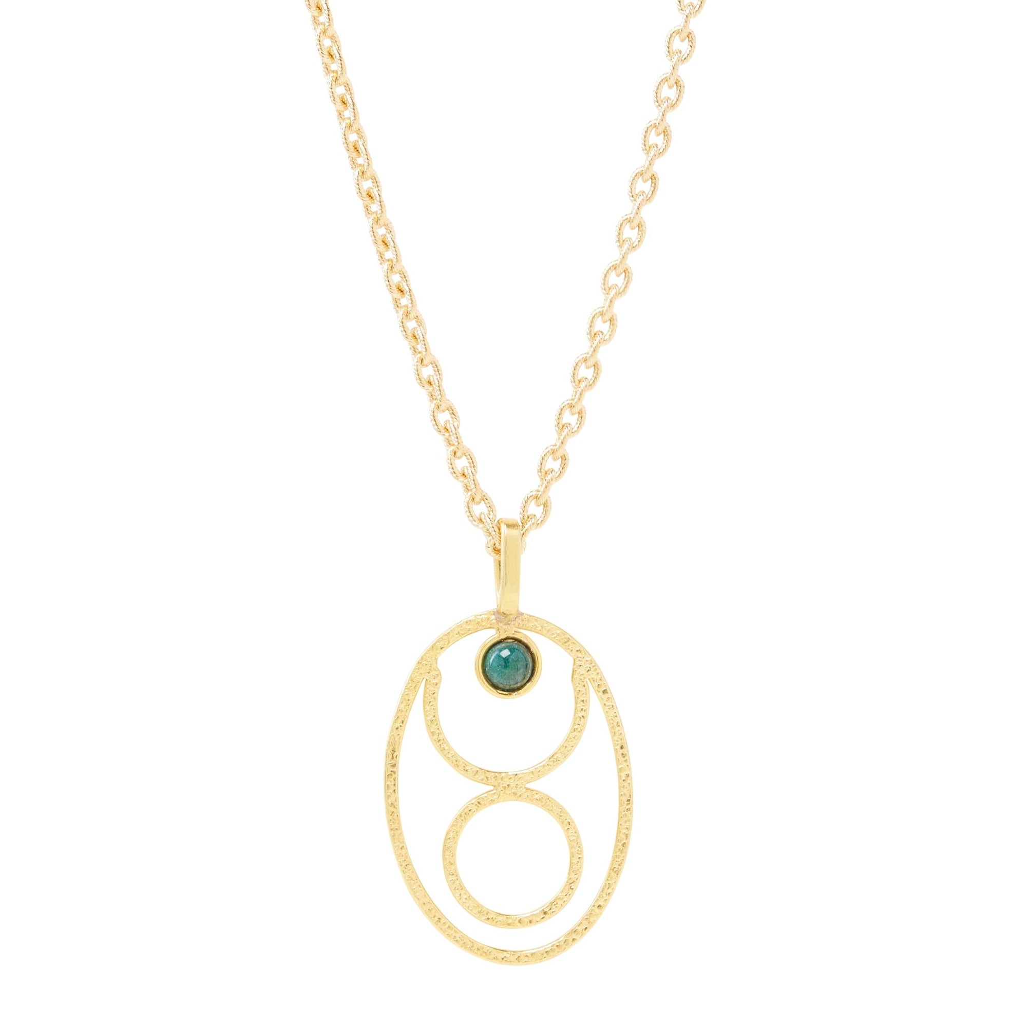 Long necklace Zodiac gilded in fine gold and Malachite - Green
