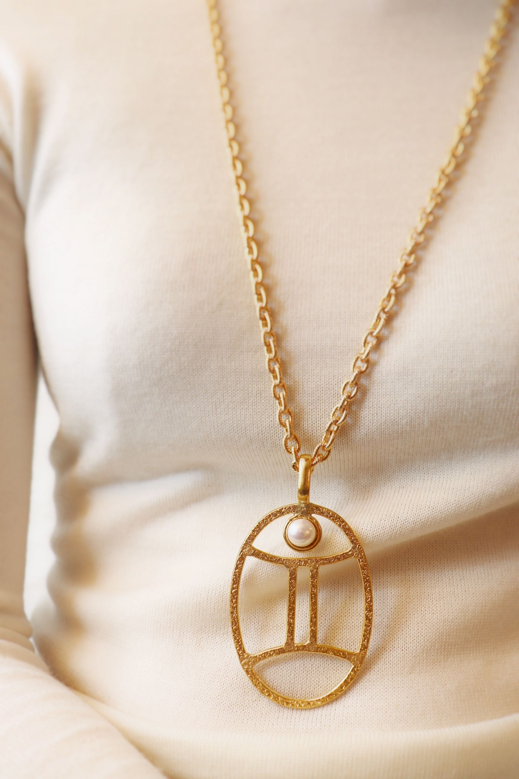 Sautoir Zodiac doré à l'or fin et Onyx - Jaune