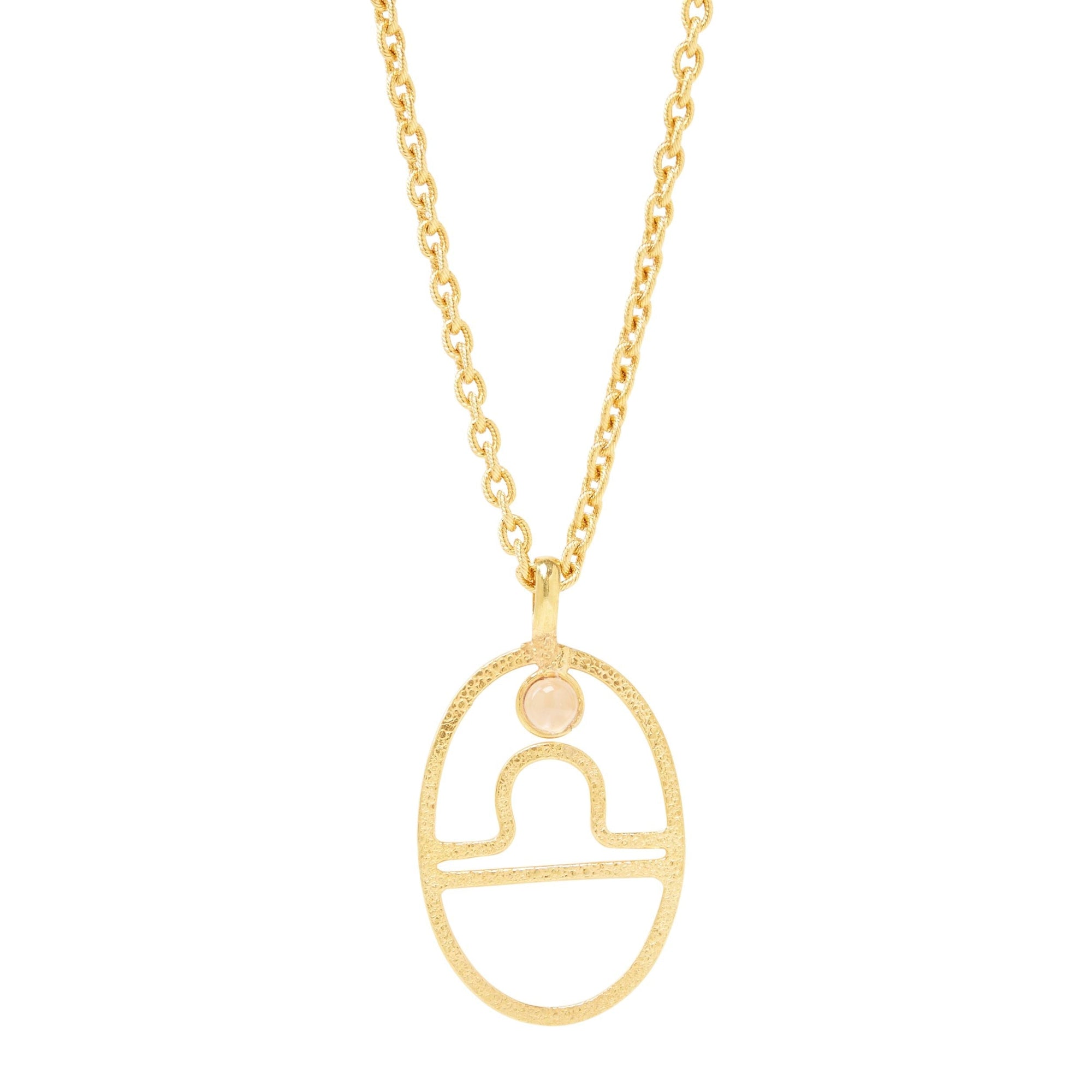 Long necklace Zodiac gilded in fine gold and Quartz - Pink