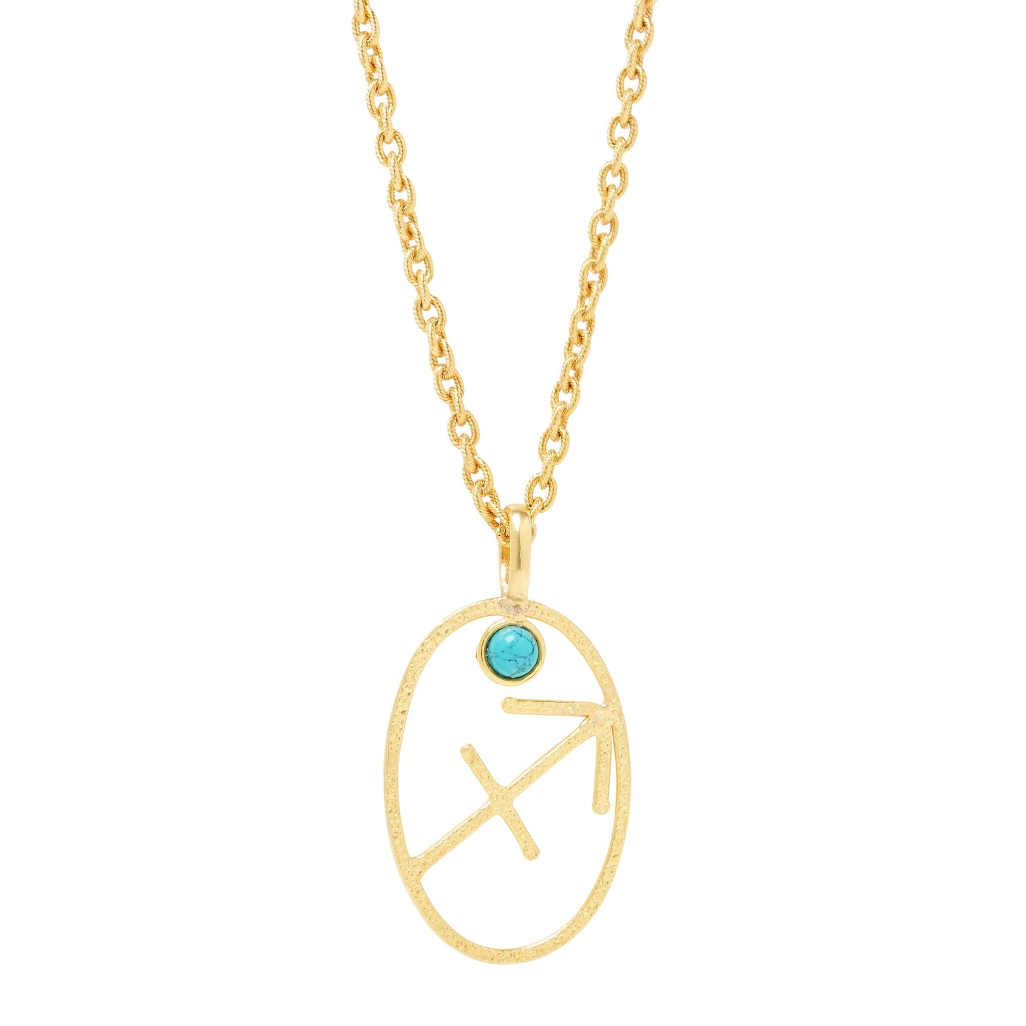 Sautoir Zodiac doré à l'or fin et Turquoise - Vert