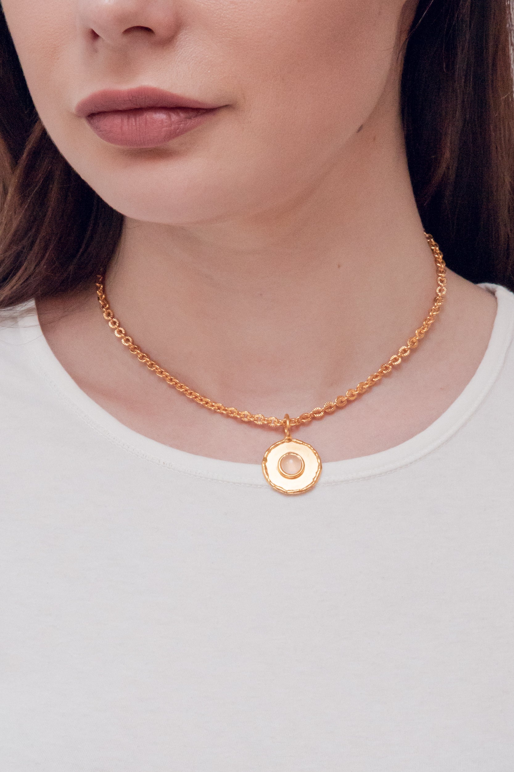 Collier Medaille doré à l'or fin et Quartz - Rose