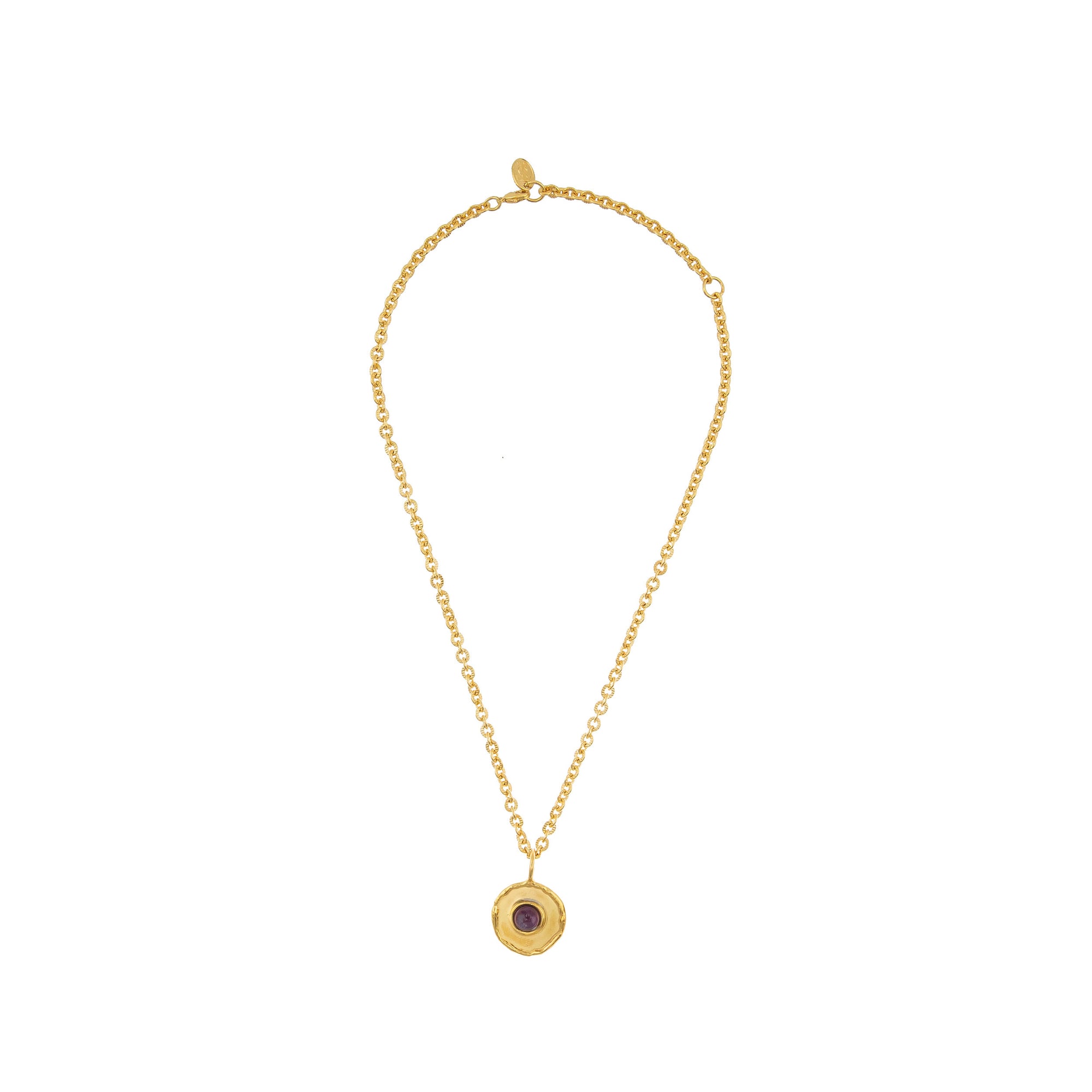 Collier Medaille doré à l'or fin et Améthyste - Violet