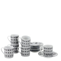 Set of 6 Architettura porcelain coffee cups - Black & White