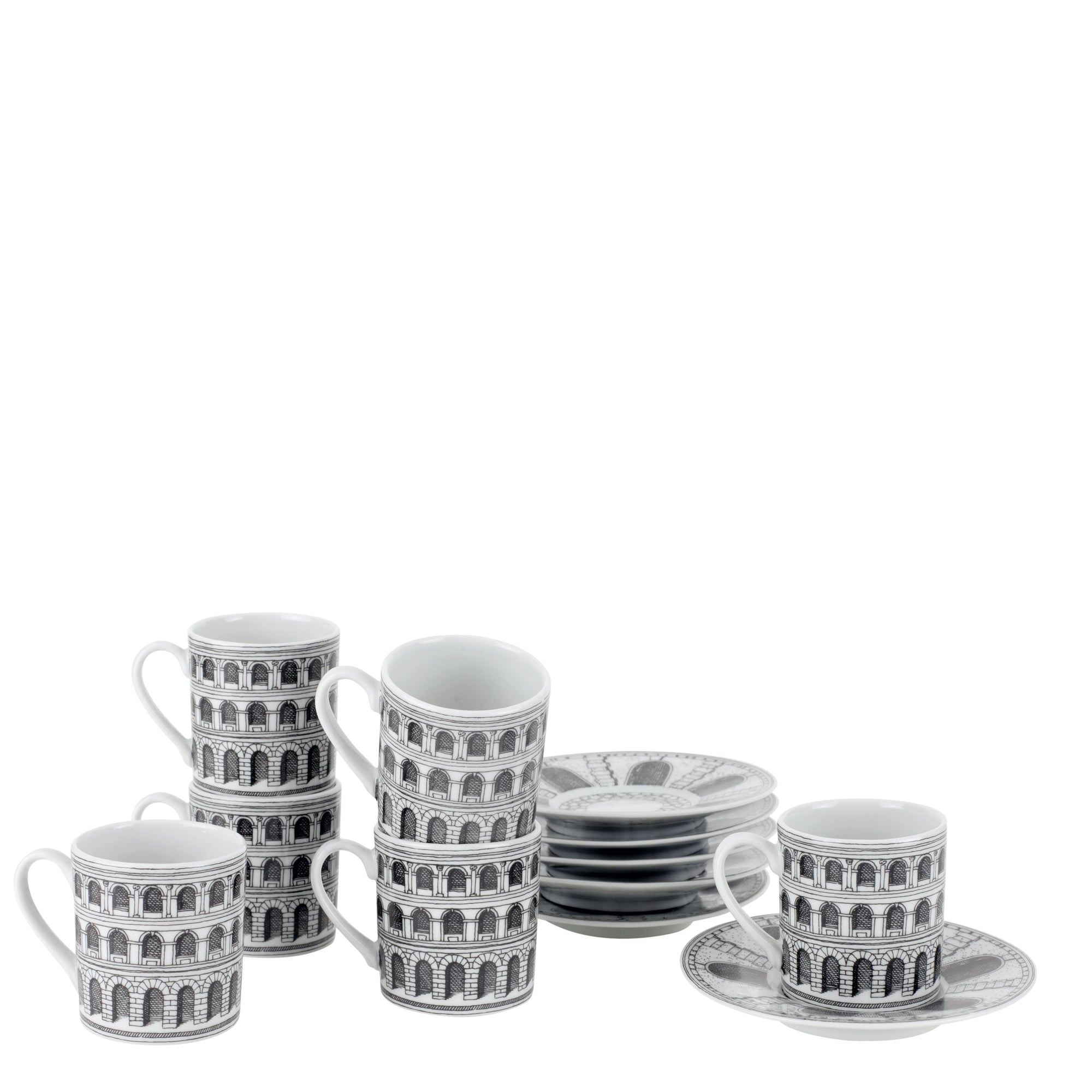 Set of 6 Architettura porcelain coffee cups - Black & White