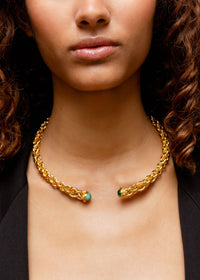 Collier Chain doré à l'or fin et Malachite - Vert