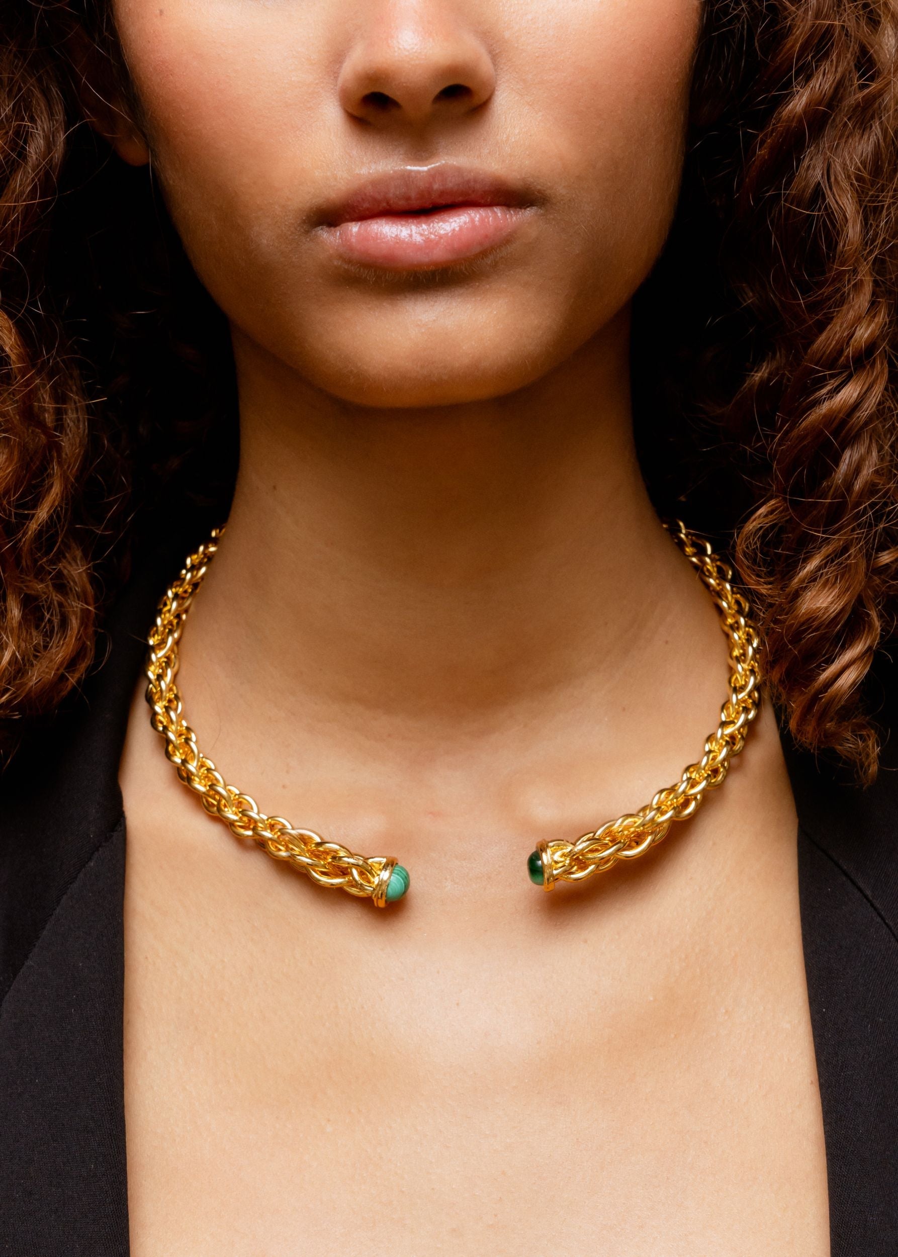 Collier Chain doré à l'or fin et Malachite - Vert