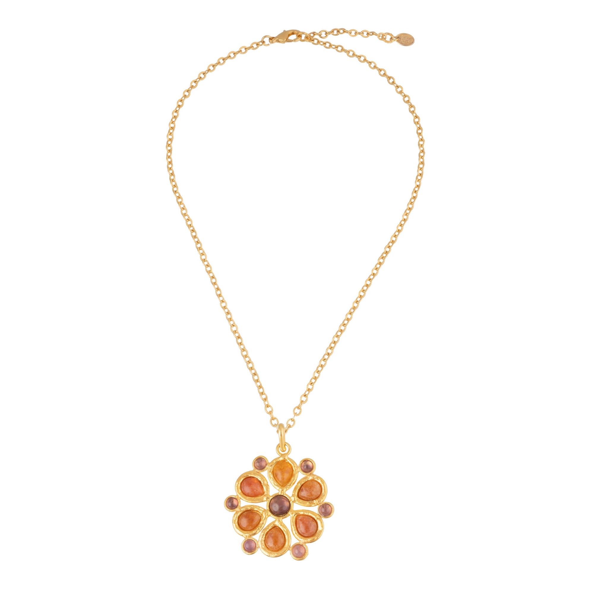 Rosace necklace in fine gold and multi-stones - Orange & Violet