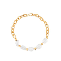 Collier Oval & Chain doré à l'or fin et Crystal - Transparent