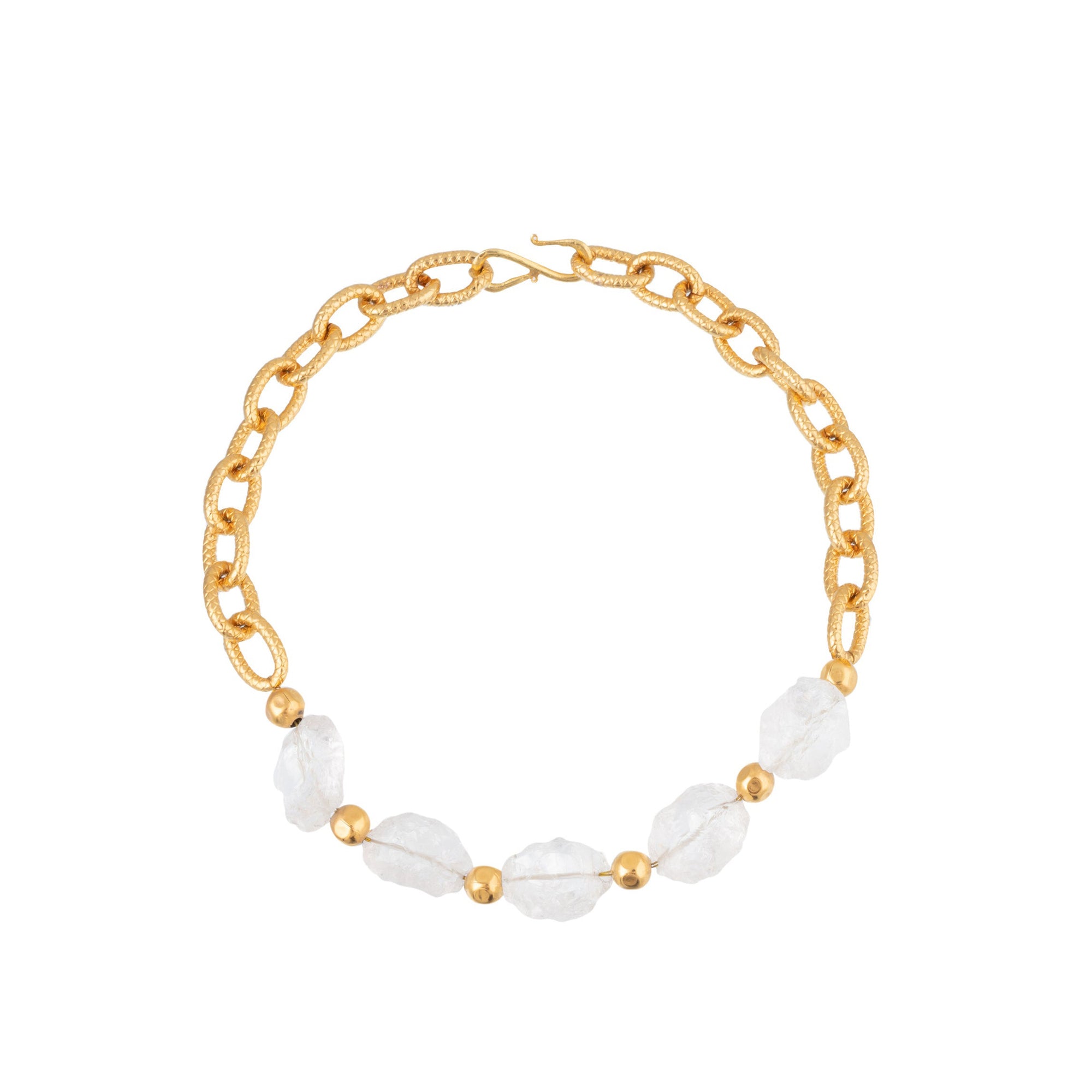 Collier Oval & Chain doré à l'or fin et Crystal - Transparent