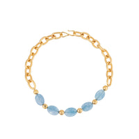 Collier Oval & Chain doré à l'or fin et Calcédoine - Bleu