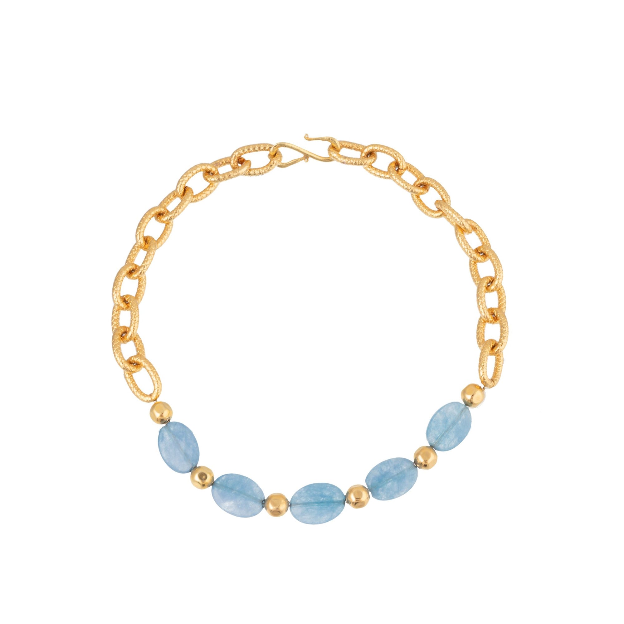 Collier Oval & Chain doré à l'or fin et Calcédoine - Bleu