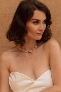 Collier Round & Chain doré à l'or fin et Quartz - Rose