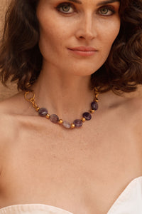 Collier Round & Chain doré à l'or fin et Améthyste - Violet