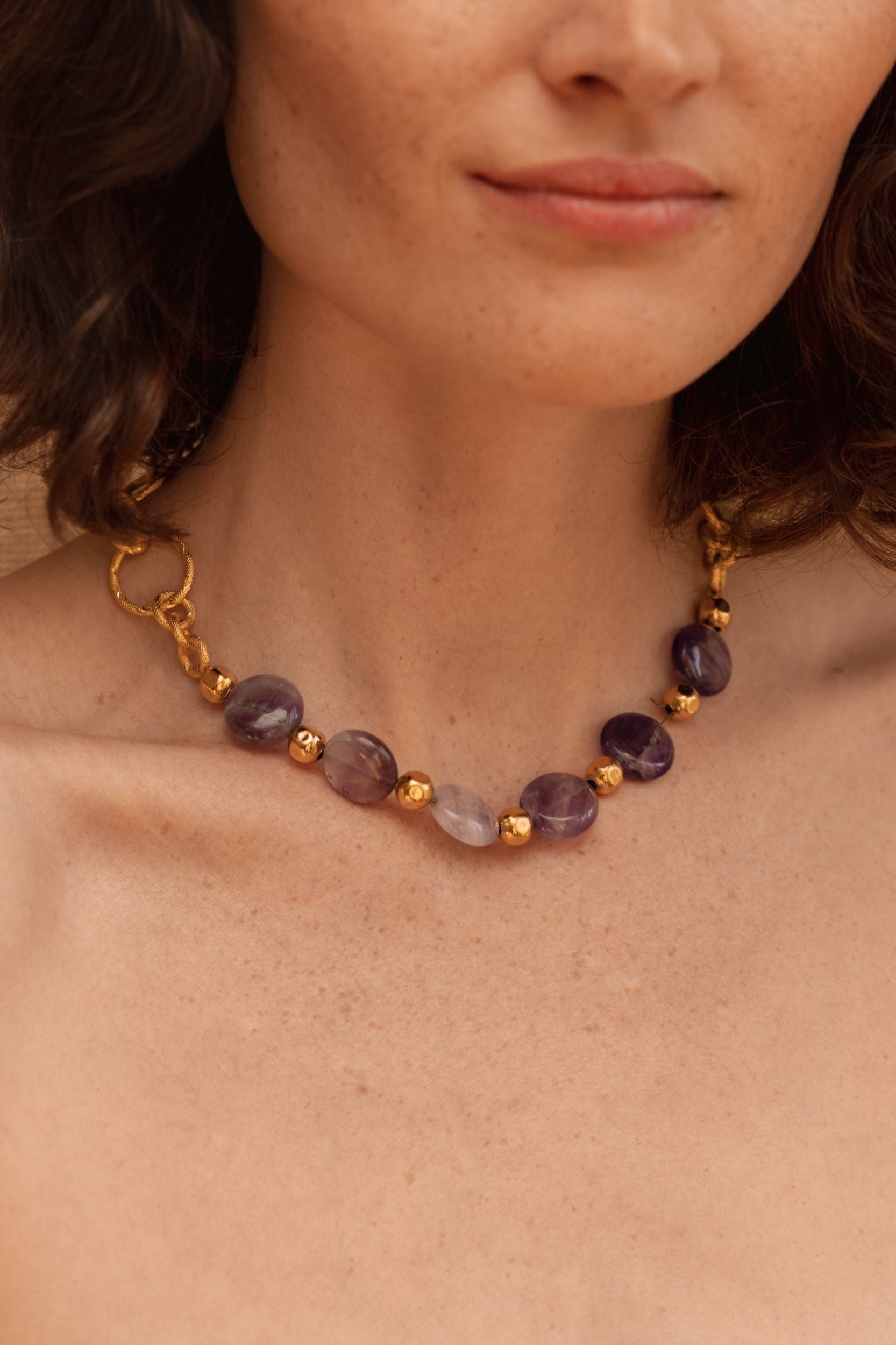 Collier Round & Chain doré à l'or fin et Améthyste - Violet