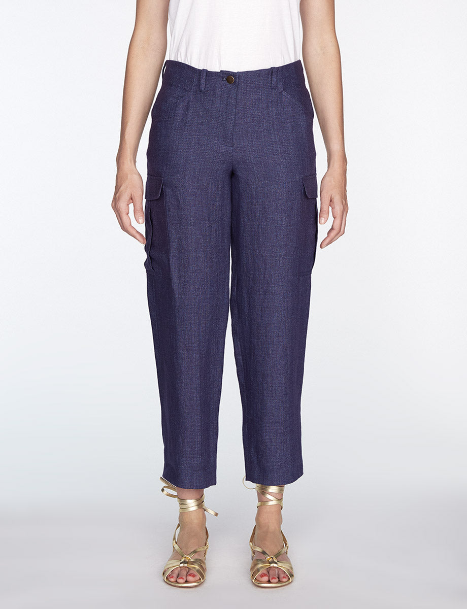 1qty RELIQUAT 85€ 100%  / Pantalon droit Frida en lin - Indigo