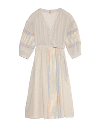 2qty NEW  / Robe Paquerette en lin - Blue Multicolor