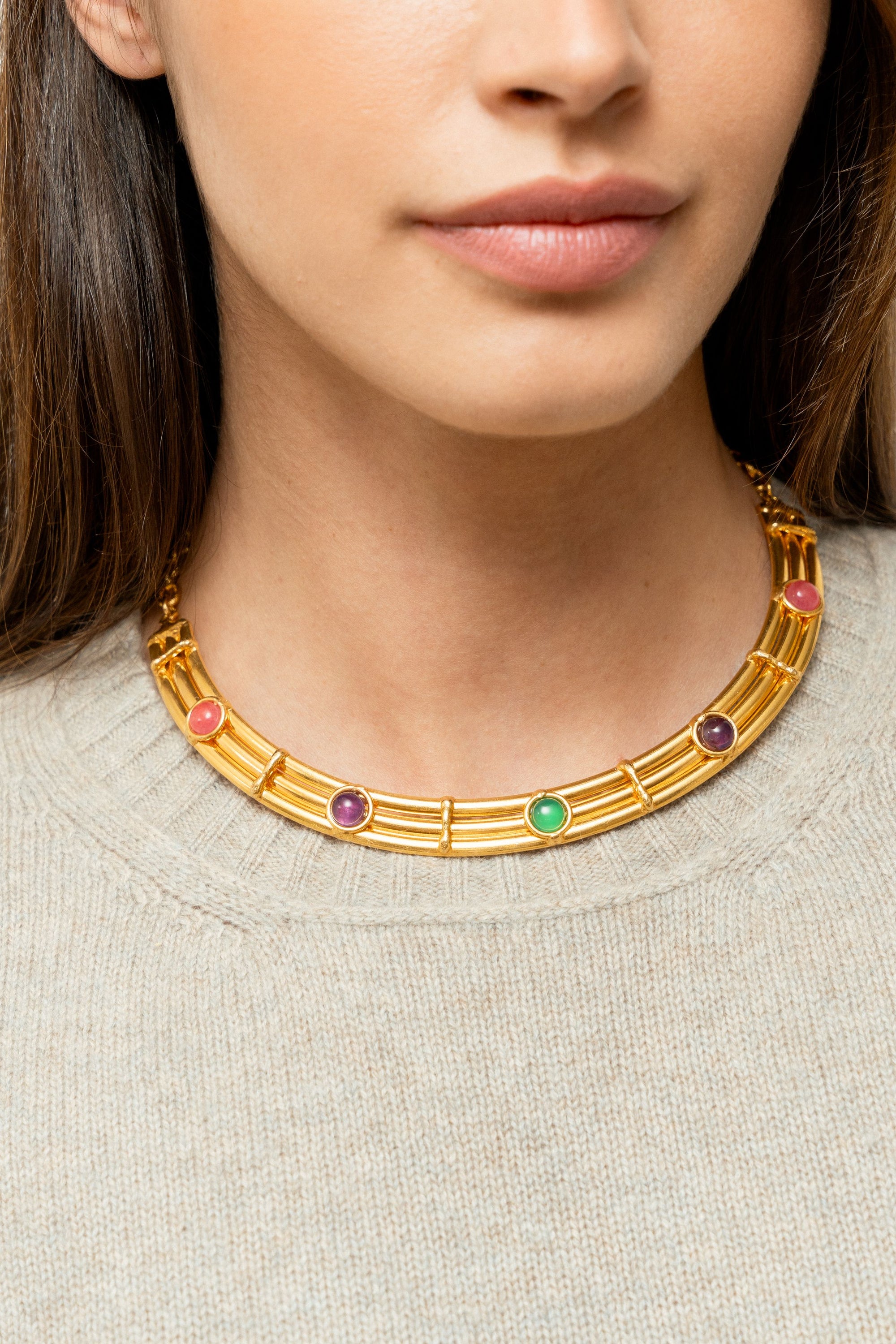 Collier Liz doré à l'or fin et multipierres - Multicolore