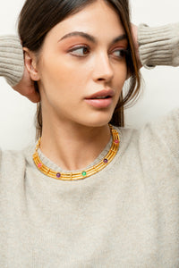 Collier Liz doré à l'or fin et multipierres - Multicolore