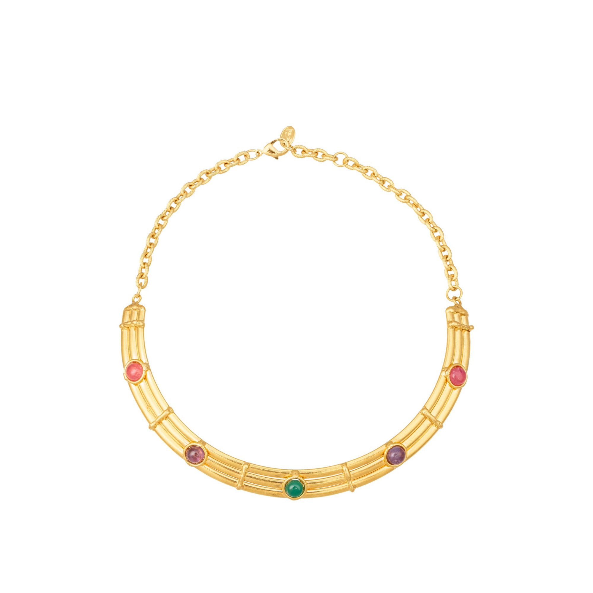 Collier Liz doré à l'or fin et multipierres - Multicolore