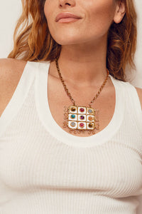 Collier Otomane doré à l'or fin et multipierres - Vert