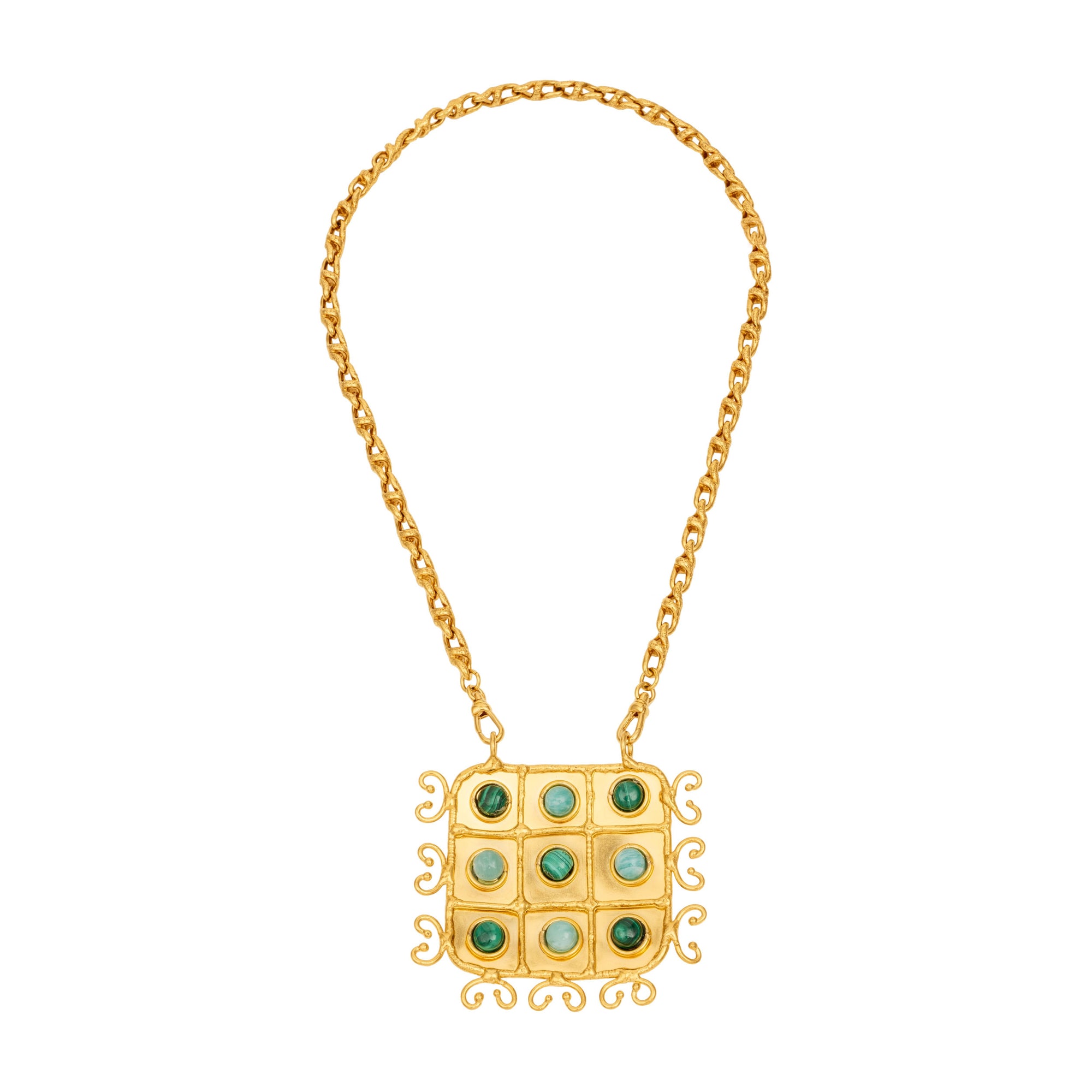 Collier Otomane doré à l'or fin et multipierres - Vert