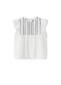 Hand-embroidered and ribbed shirt - Bianco & Blue