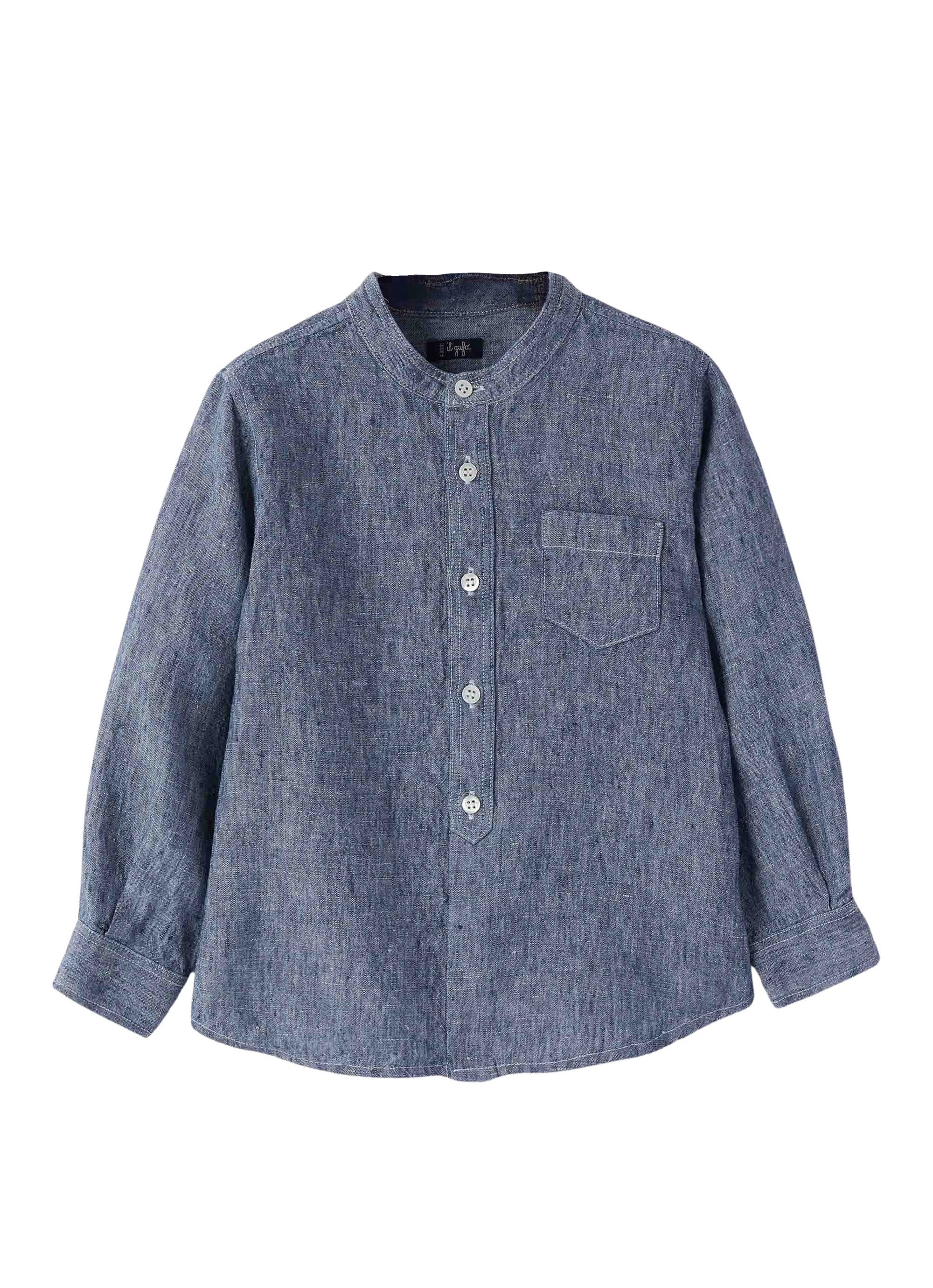 Mandarin collar linen shirt - Blue Unito