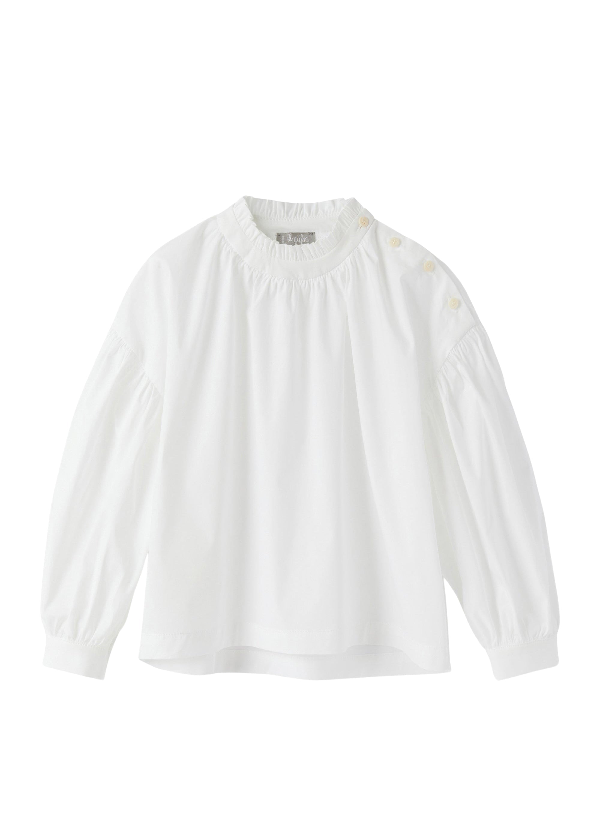 camicia manica lunga con arricciatura sul collo