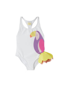 Toucan print one-piece swimming costume - Bianco