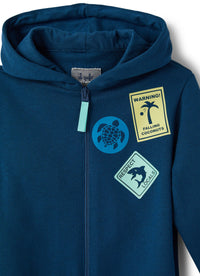 felpa di cotone con zip e cappuccio