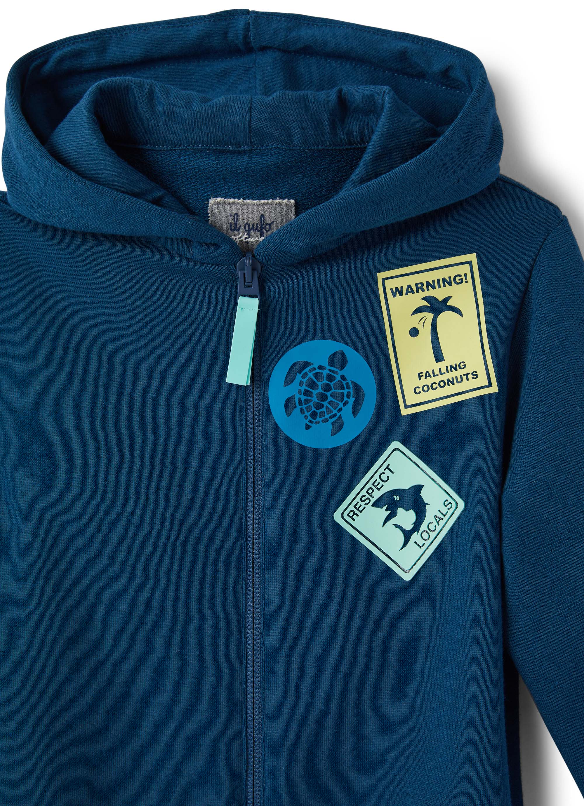 felpa di cotone con zip e cappuccio