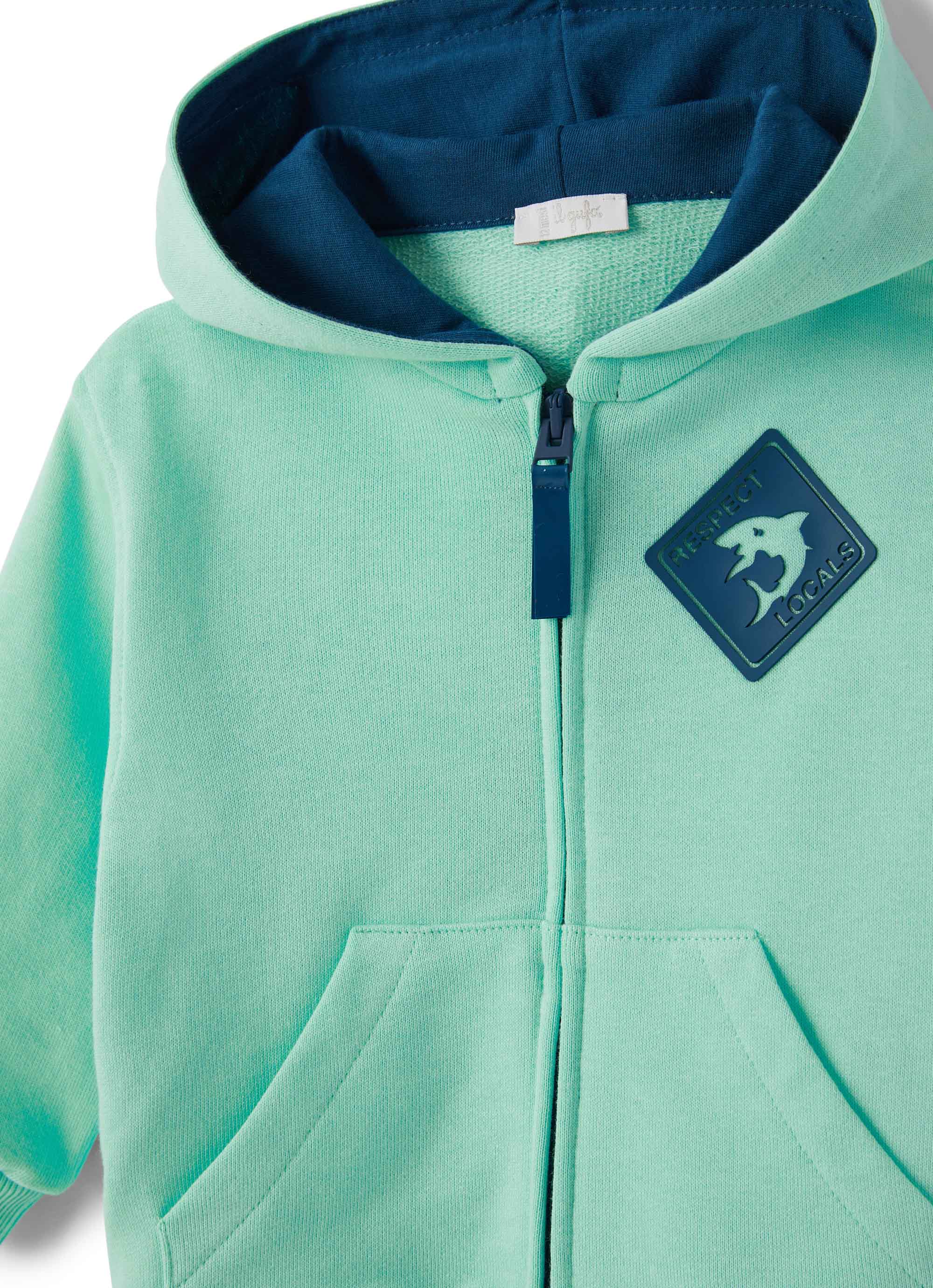 felpa in cotone con zip e cappuccio