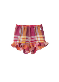 Linen shorts with ruffles at the bottom - Pitaya