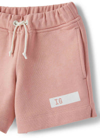 short in cotone rosa con logo IG