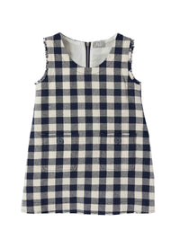 vestito smanicato a quadri bianchi e blu