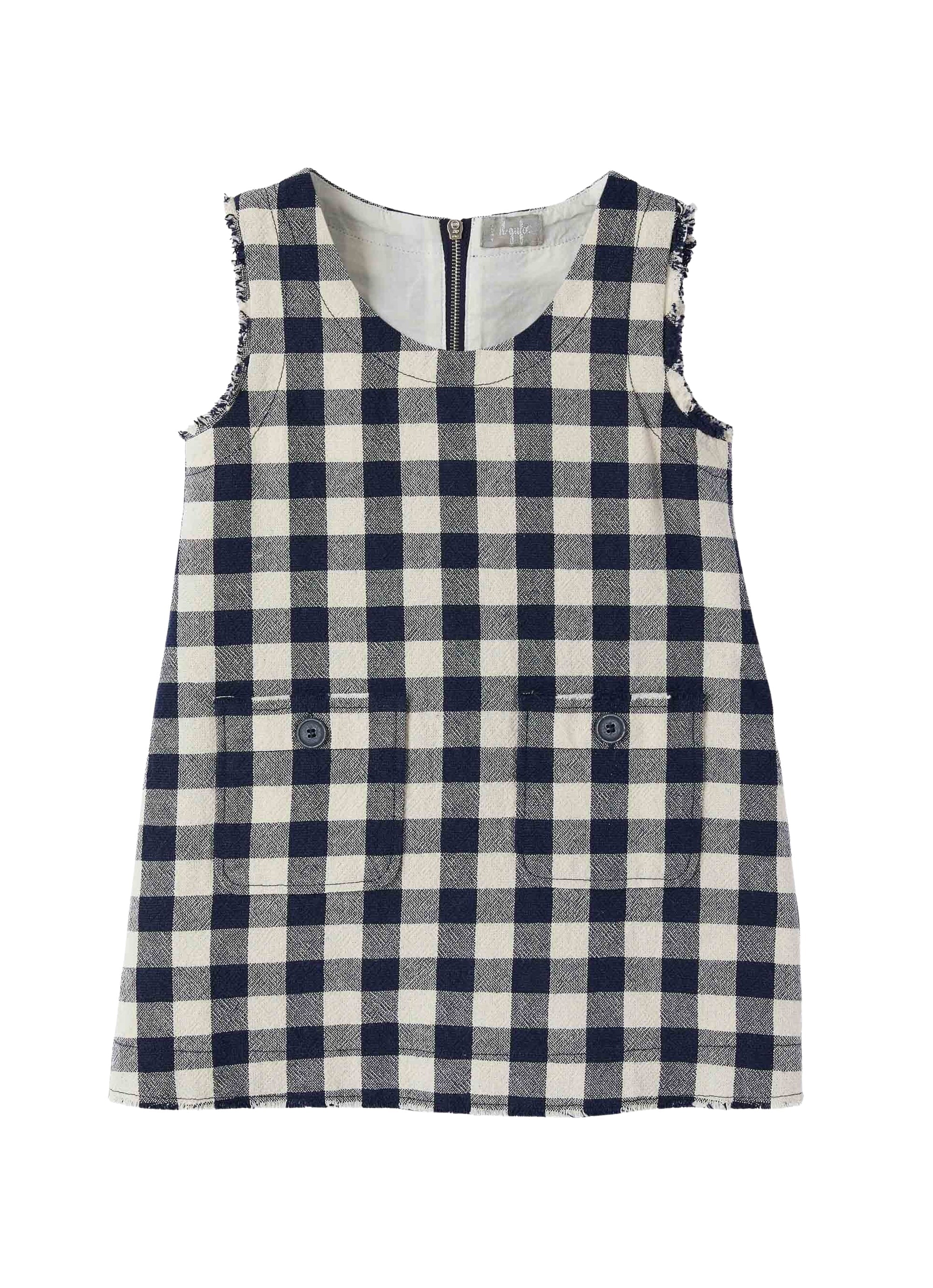 vestito smanicato a quadri bianchi e blu