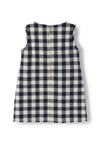 vestito smanicato a quadri bianchi e blu