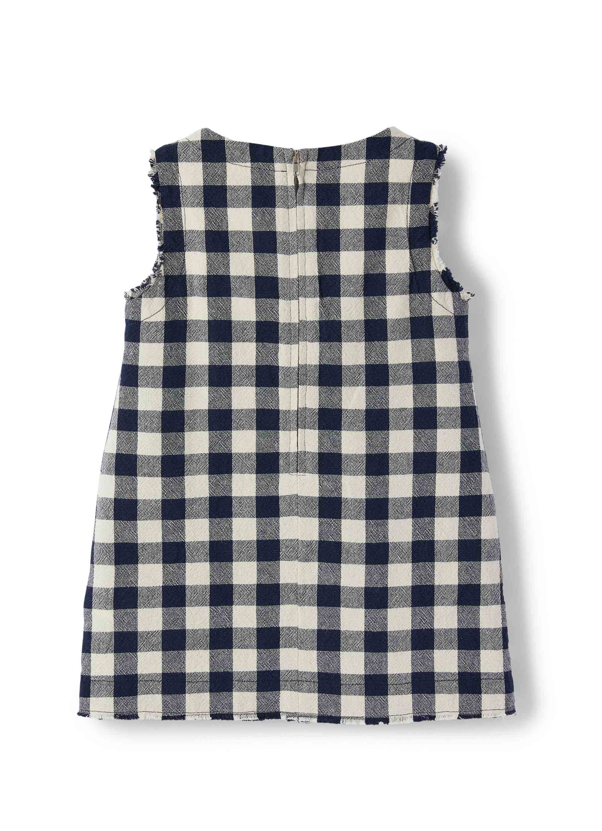 vestito smanicato a quadri bianchi e blu