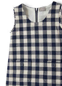 vestito smanicato a quadri bianchi e blu