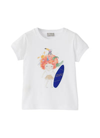 Printed round-neck surf T-shirt - Bianco & Bluette